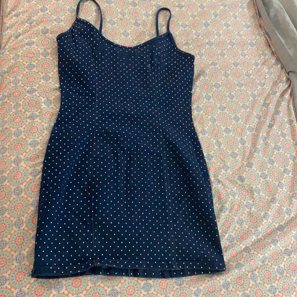Blāshe Blue Jean dress with little diamond gems all around size Large